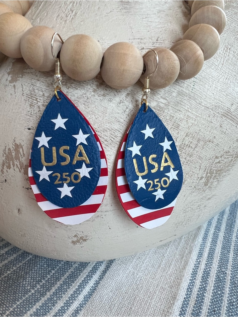Patriotic USA 250 Teardrop Layered Earrings - Red White Blue